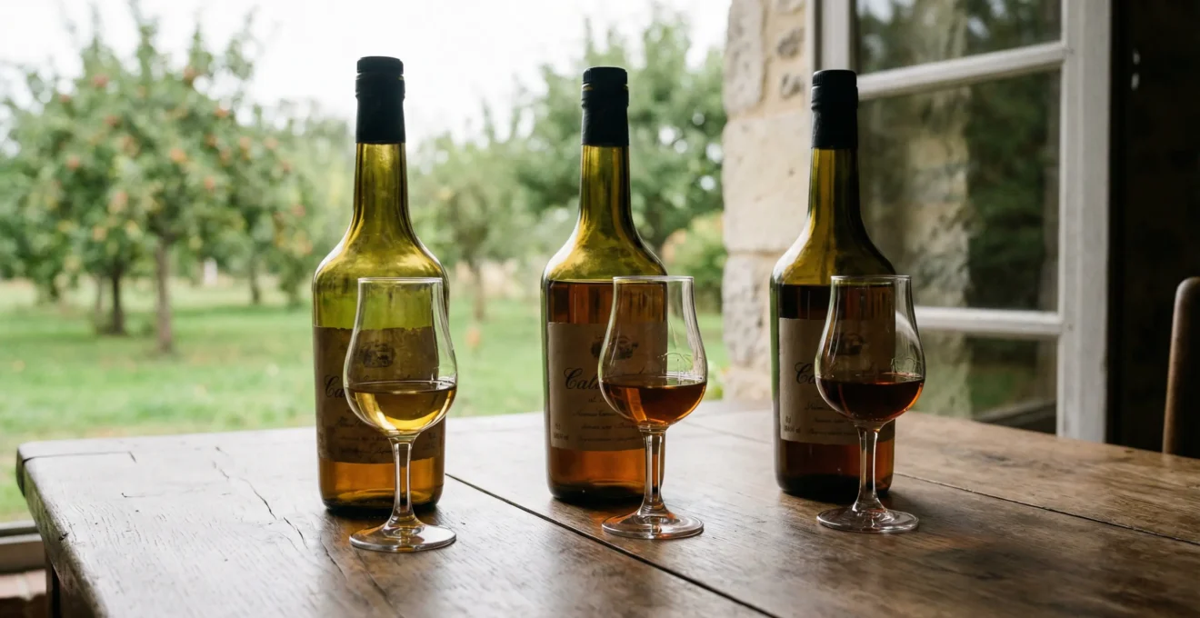 Trois Calvados d'âges différents montrant le gradient de couleur ambré